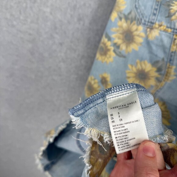 American Eagle Skirt All Overalls Size S Blue Yellow Sunflower Denim Cottage - Picture 7 of 12